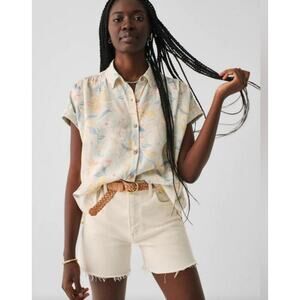 Faherty Floral Button Down Shirt Hemp Tencel Blend Short Sleeve Size L